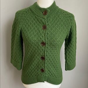Boden Textured Green Wool Button Front Cardigan Sweater Size 8